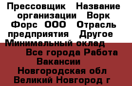 Прессовщик › Название организации ­ Ворк Форс, ООО › Отрасль предприятия ­ Другое › Минимальный оклад ­ 27 000 - Все города Работа » Вакансии   . Новгородская обл.,Великий Новгород г.